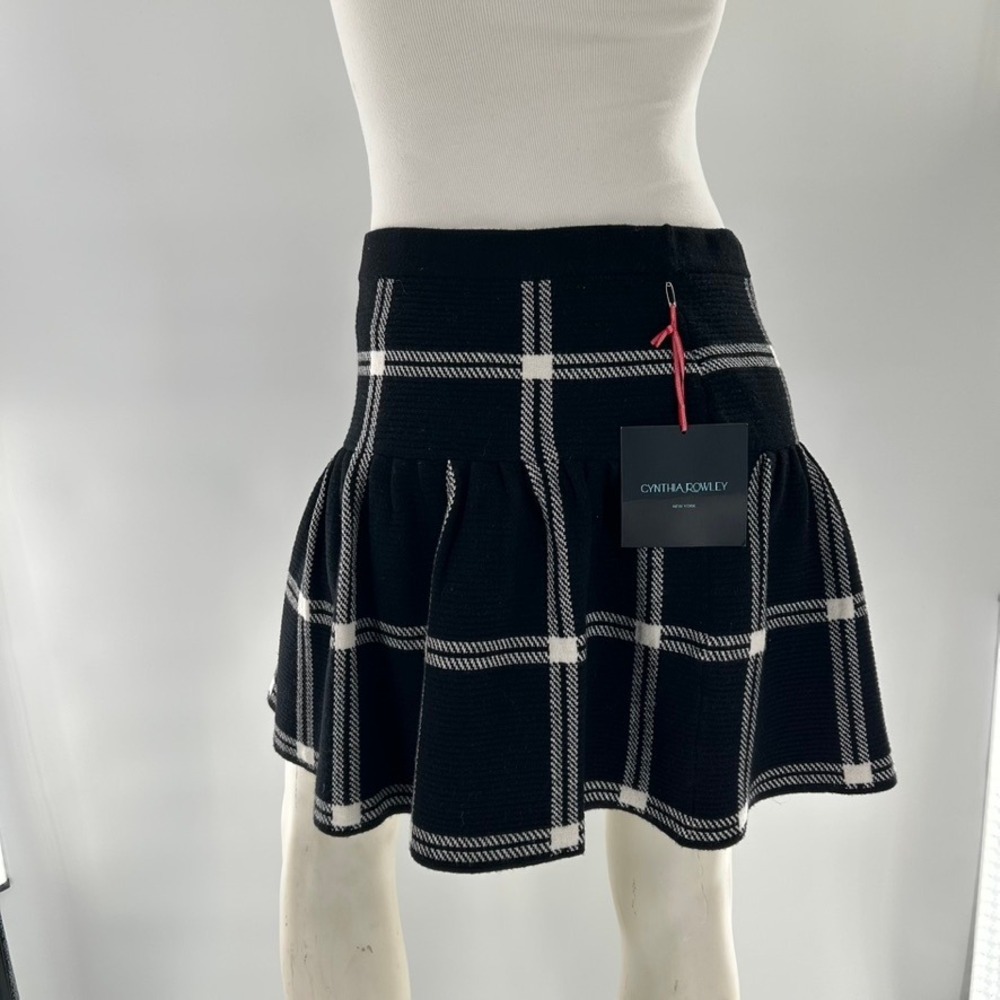 Cynthia Rowley Black White Plaid Knit Flared Skirt Women's Size M‎ New with Tags